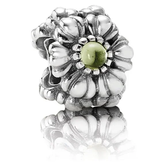 Authentic Pandora August Birthday Blooms Charm 790580PE Silver & Peridot - Picture 5 of 5